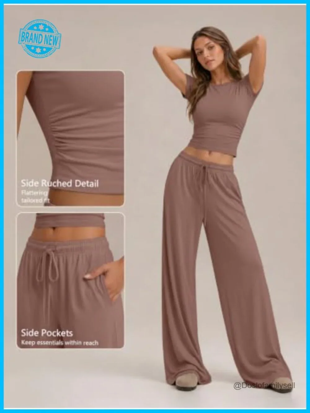 Women's 2 Piece Matching Lounge Set with Pockets Wide Leg Pants